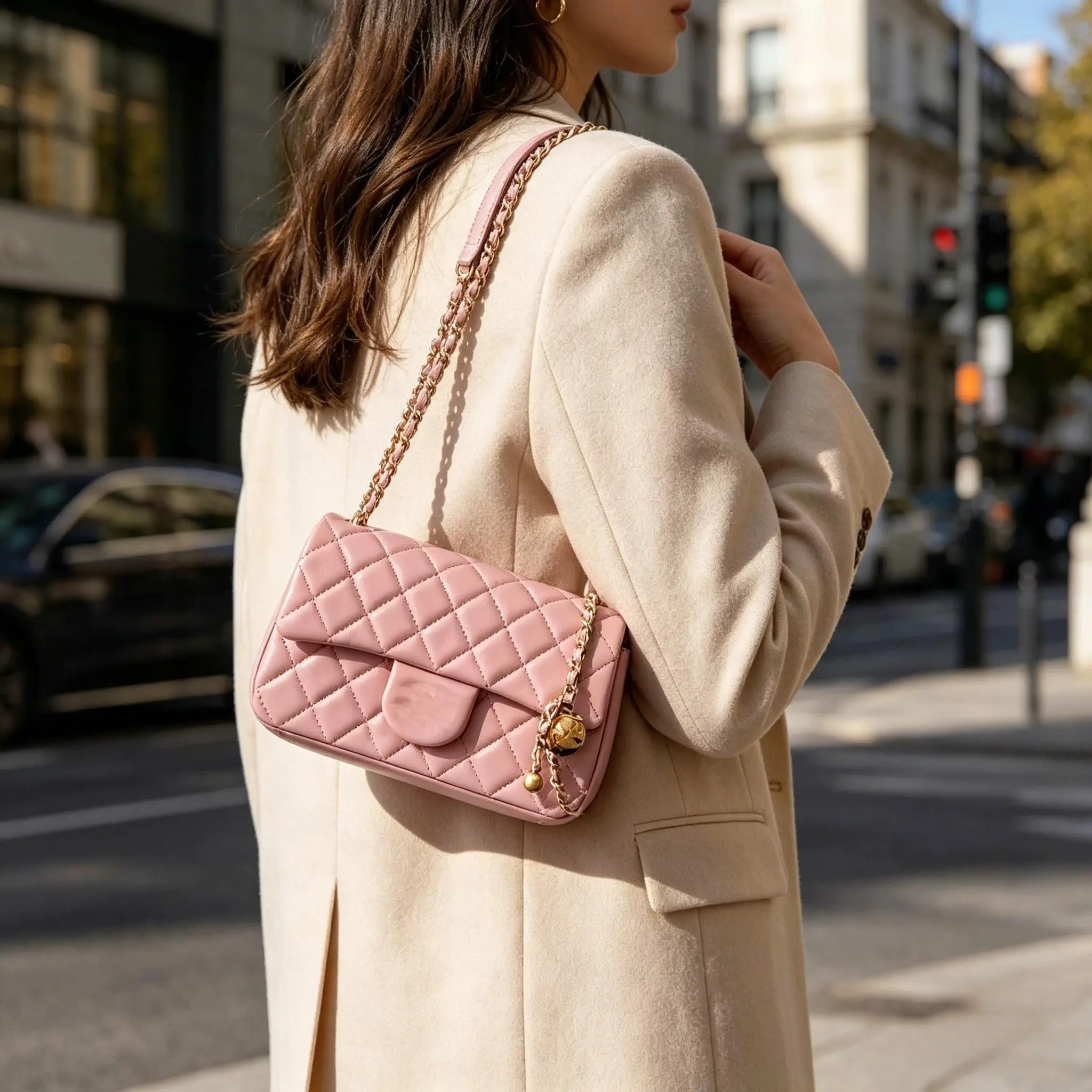 

Роскошная кожаная сумка-кроссбоди с цепочкой, золотыми шариками, классическая квадратная объемная сумка, модная сумка из натуральной кожи через плечо