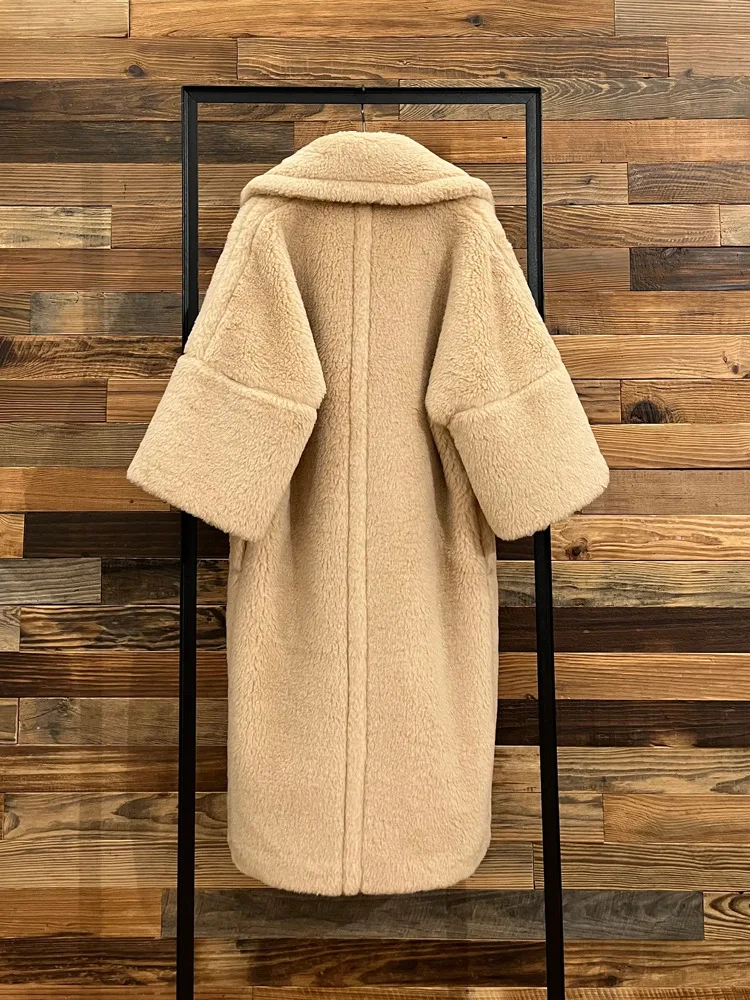 New Solid Color Half-sleeved Teddy Bear Coat Women Mid-length Loose Thick Granular Alpaca Fur Woolen Coats Female Autumn Winter