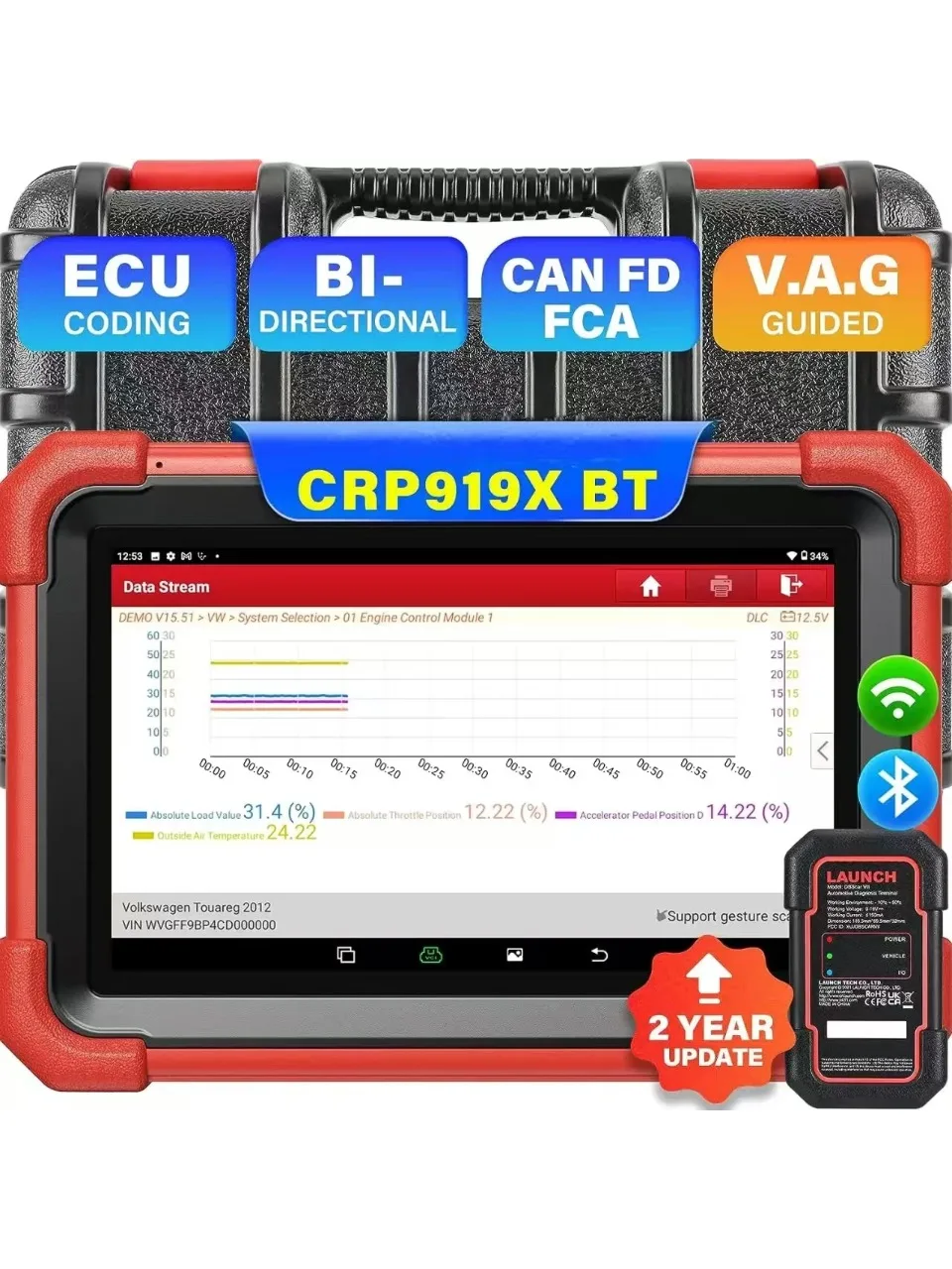 LANCERING CRP919X BT OBD2 Scanner Automotive Diagnostic Tools Auto CANFD DOIP ECU Codering Professionele Scan 2 Jaar Gratis Update - afbeelding 1