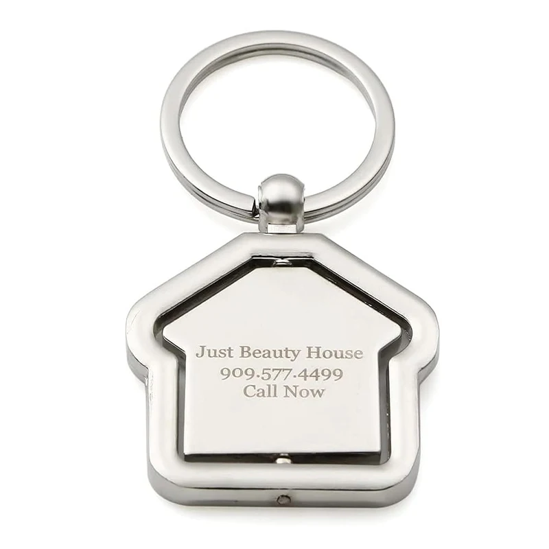 10pcs/lot Free Personalized Rotatable House Shape Keychain Custom Laser Engrave Logo Text Estate Agent Promotional Gift Souvenir