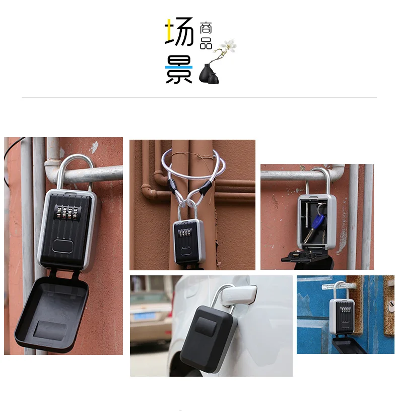 Anti-Theft Waterproof Hook Password Key Box Hanging Password Box Metal Lock Box Outdoor Storage Box