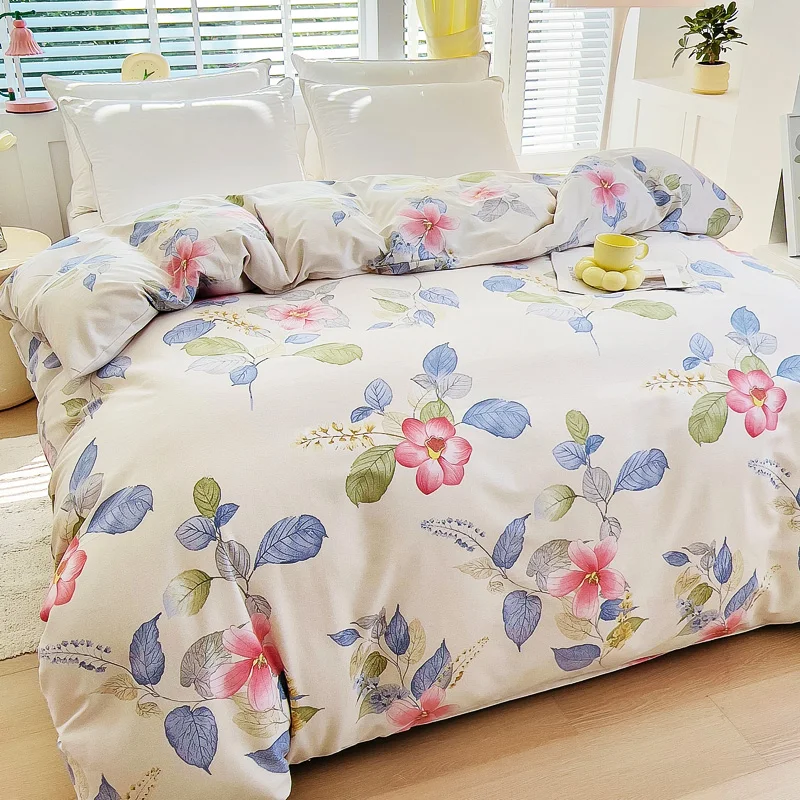 Floral Printed Duvet Cover 100% Cotton Thicken Comforter Cover Skin-friendly Comfortable Soft Farmhouse Flower Pattern Bedding