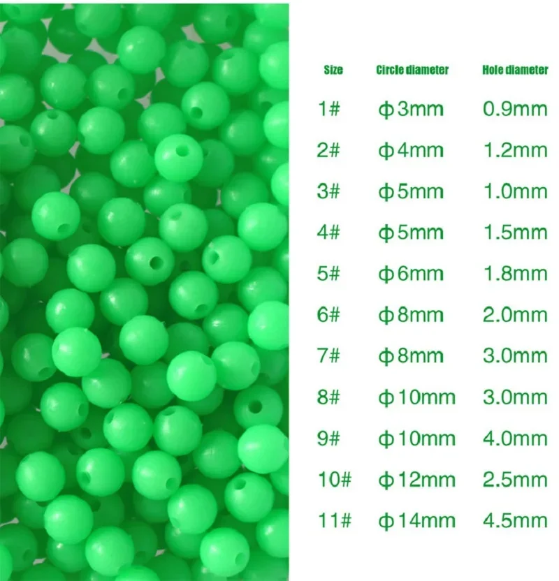 Nowy 100 sztuk/partia świecące koraliki 3mm-12mm fasola kosmiczna wędkarska okrągłe kulki pływakowe świecące światło na zewnątrz zestaw akcesoriów wędkarskich