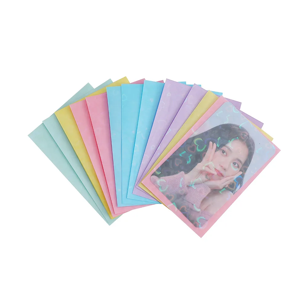 Film transparent laser PP pour filles, 3 pouces, petite protection colorée avec 20 fils, couverture de carte brillante d'amour