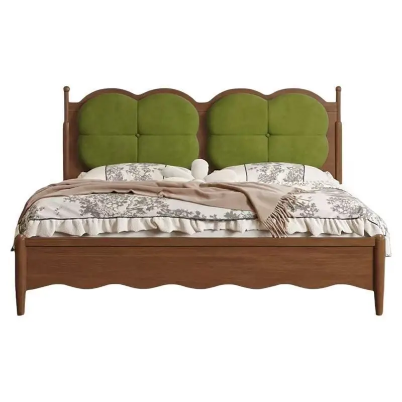 

Medieval rubber wood 1.5 meters double bed with drawers marriage bed second bedroom high-end atmosphere antique American