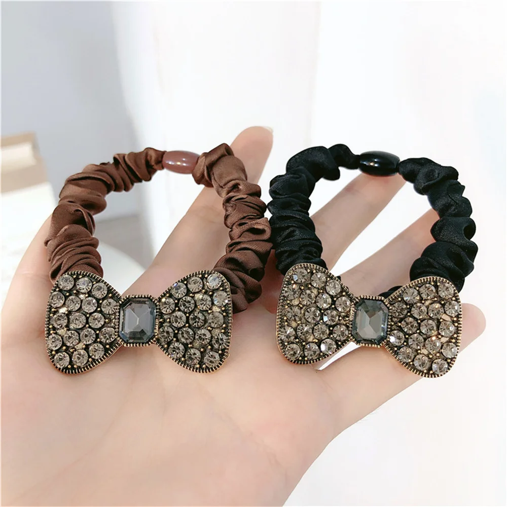 Diamond Crystal Bow Elastics Hair Ties For Women Fashion Shiny Headband Ponytail Hair Rope Hair Accessories for Women Girls