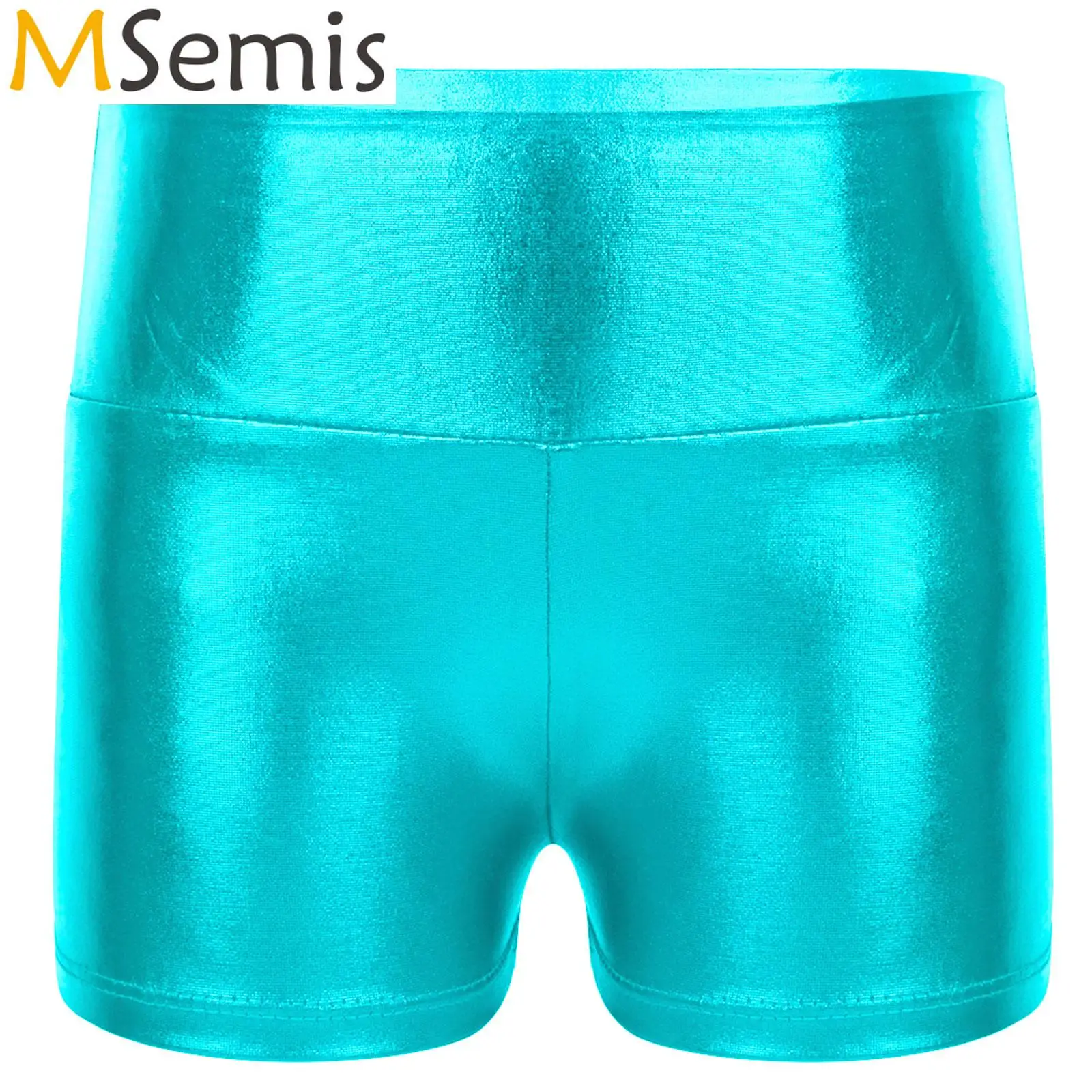 

Kids Girls Gymnastic Ballet Dance Costume Metallic Shiny High Waist Dance Shorts Bottoms Activewear Yoga Sports Gym Fitness