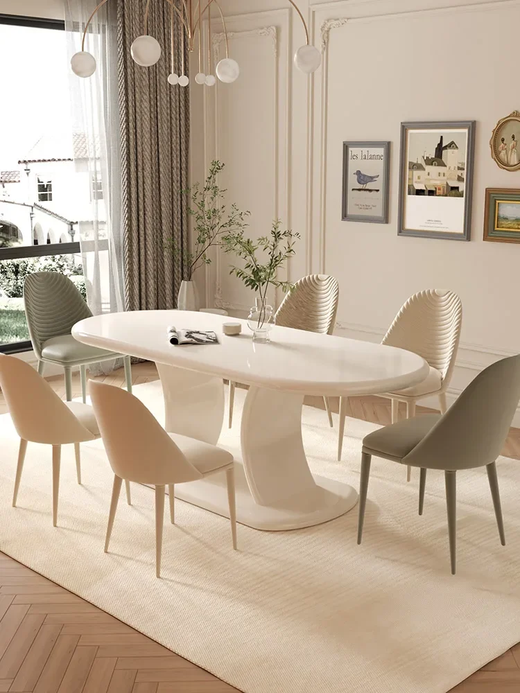 Dining table and chairs combined with home vintage style negotiation casual oval dining table