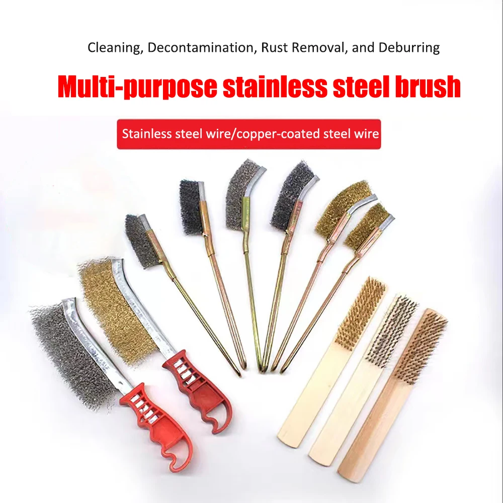 

1pcs Multi-function Tool Wire Brush Copper Plated Stainless Steel Brush Long Handle Kitchen BBQ Grill Special Plate Rust Removal