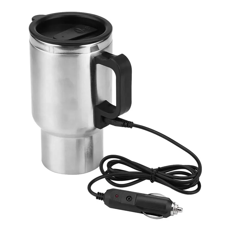 Copo Térmico Elétrico para Carro 12V em Aço Inoxidável 450ml, Caneca Aquecida por USB para Viagens ao Ar Livre, Camping, Café, Chá e Acessórios para Manter Quente