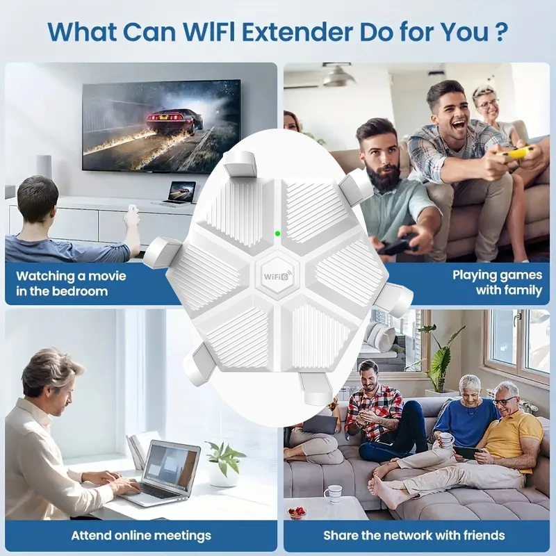 WiFi 6 Dual Band Range Extender 1800Mbps High Speed 2.4G/5G Network Booster with 4 High-Gain Antennas for Household Use AX20