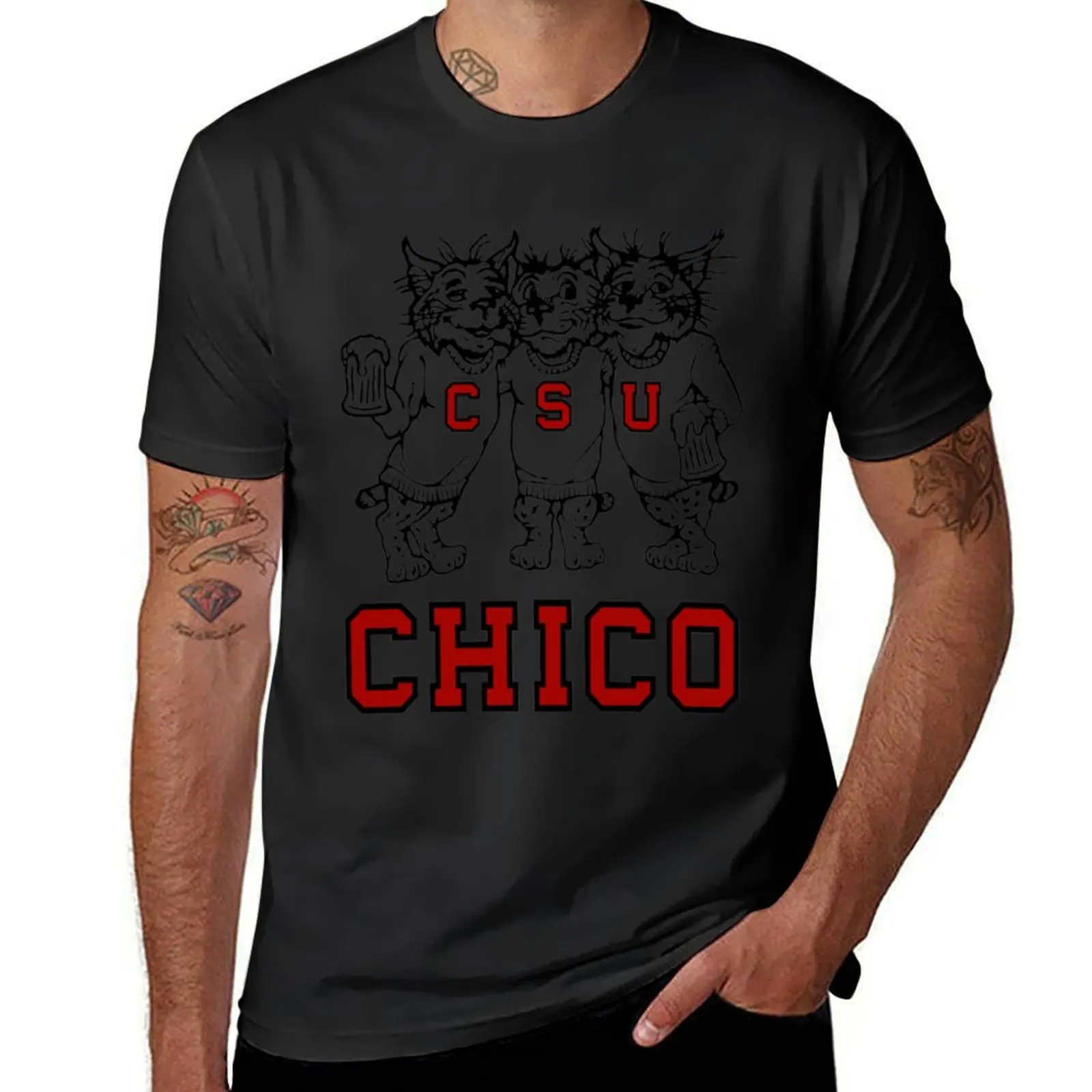 Chico State Vintage Drinking Wildcats Logo From The 1970's 1980's T-Shirt sweat plus size tops T-shirts for men cotton