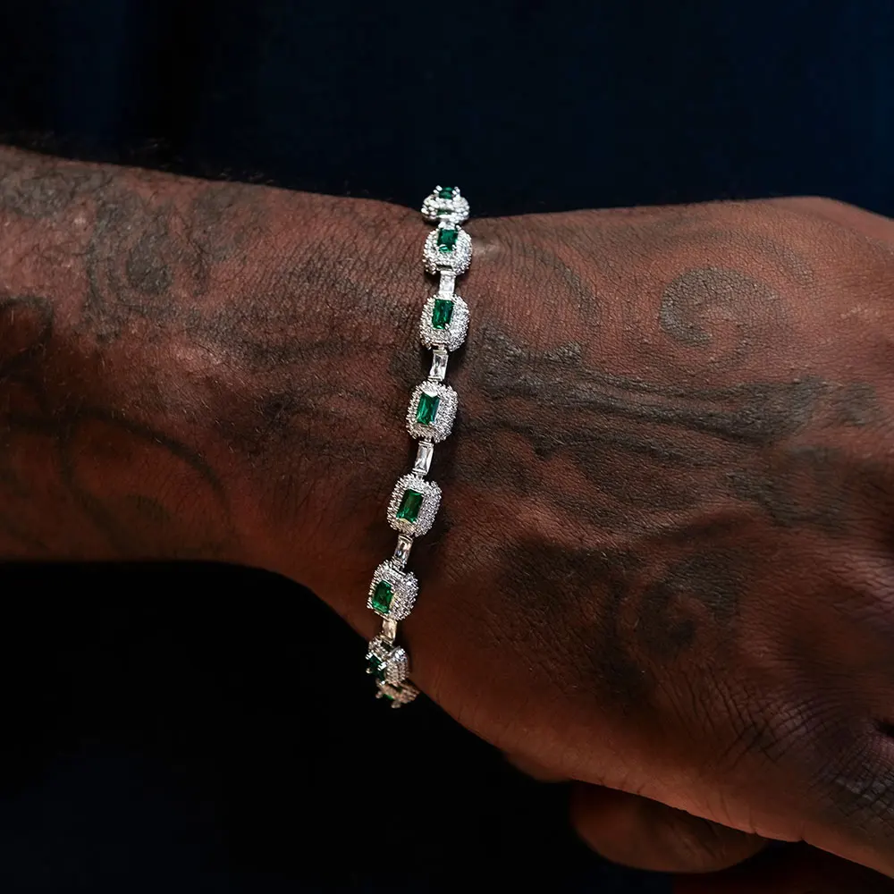 Men's White Gold Emerald Bracelet with Diamond