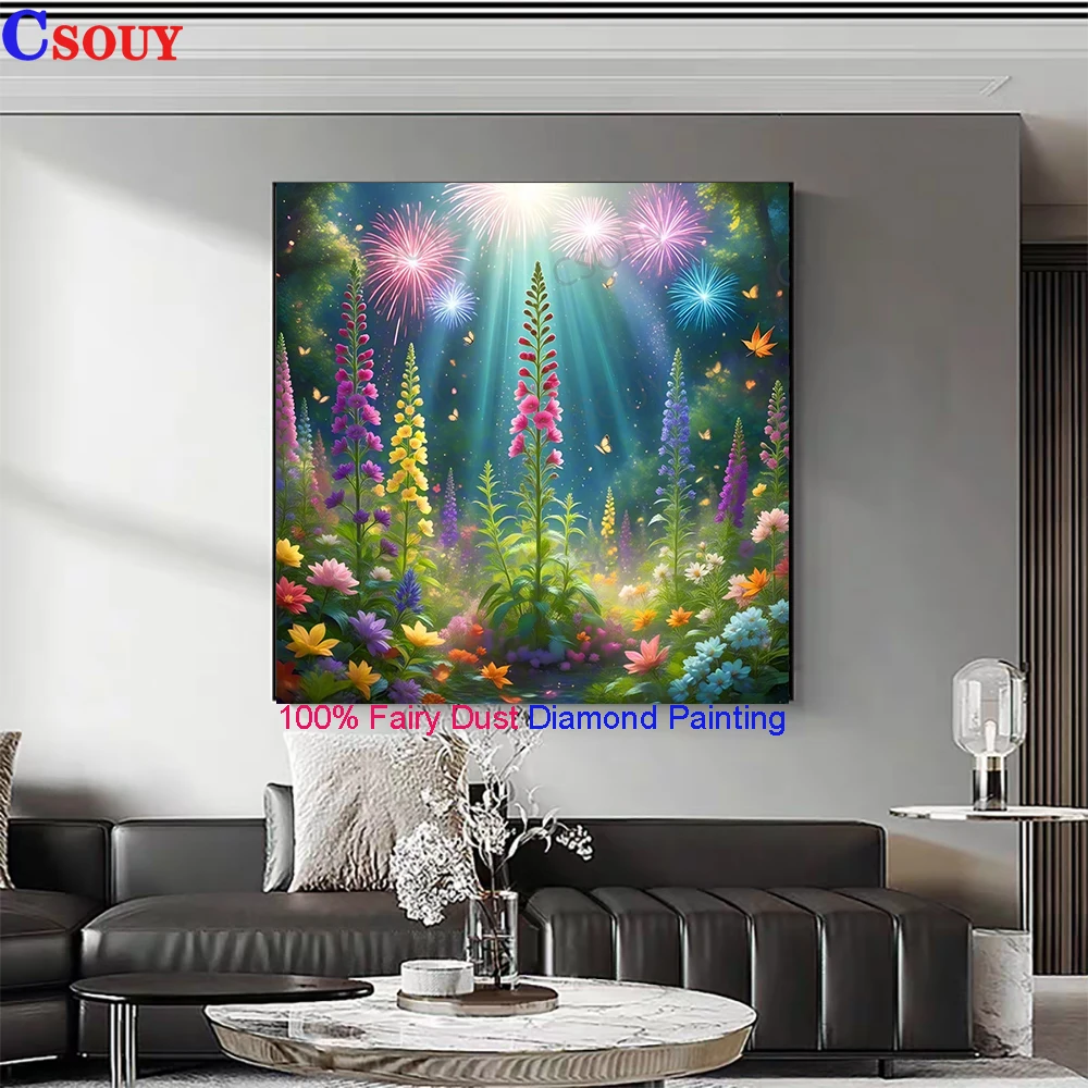 100% Fairy Dust Diy Diamond Painting Cross Stitch Scenery Flowers Dining Embroidery Square Mosaic Home Decor Needlework Crystal