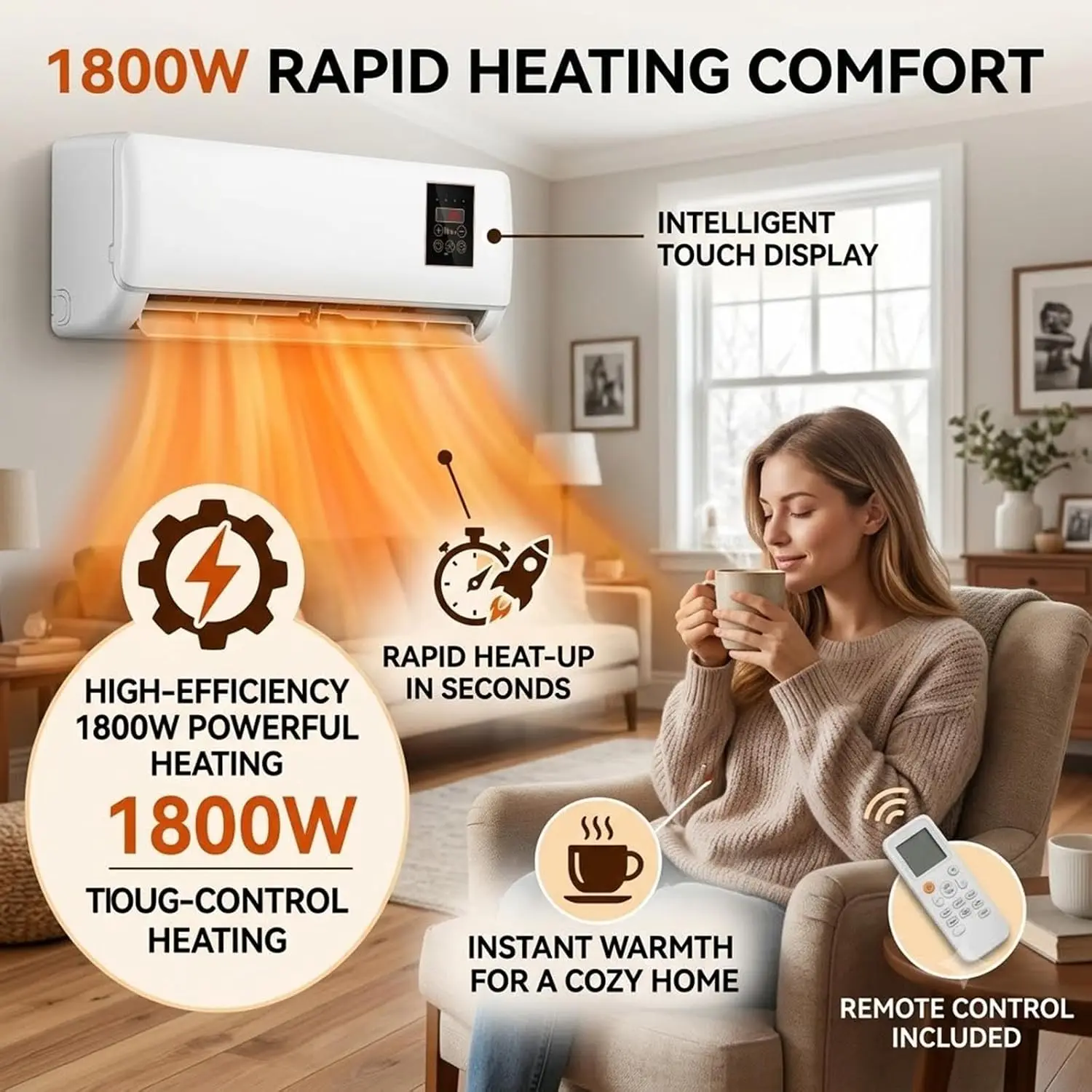 Wall Mounted Air Conditioner 2 in 1 Mini AC Unit Cooling and Heating System, 110V Portable Ductless Fan and Space Heater Combo, Quiet Smart Climate Control for Bedroom RV(White)