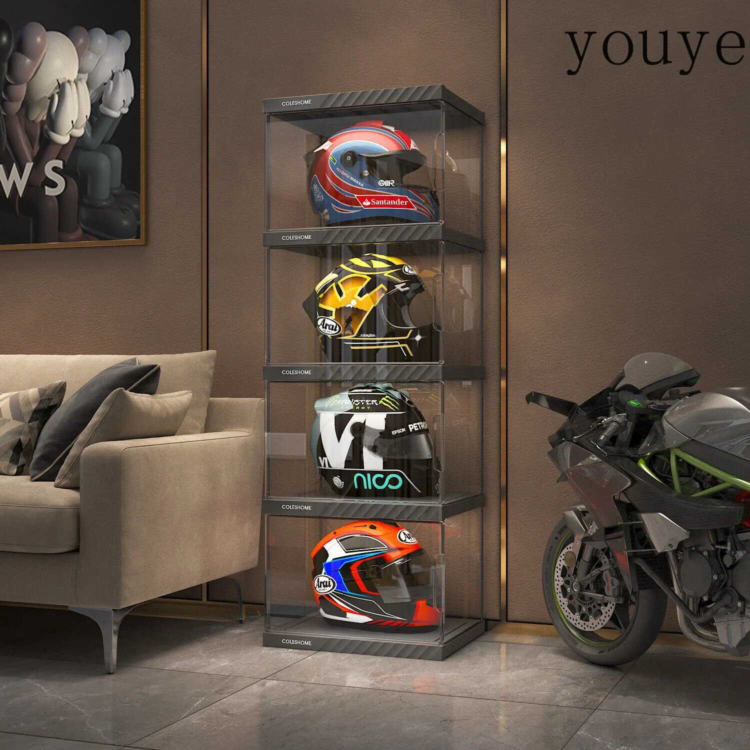 Helmet storage cabinet, motorcycle hat, household figure cabinet, helmet display box, locomotive equipment placement rack