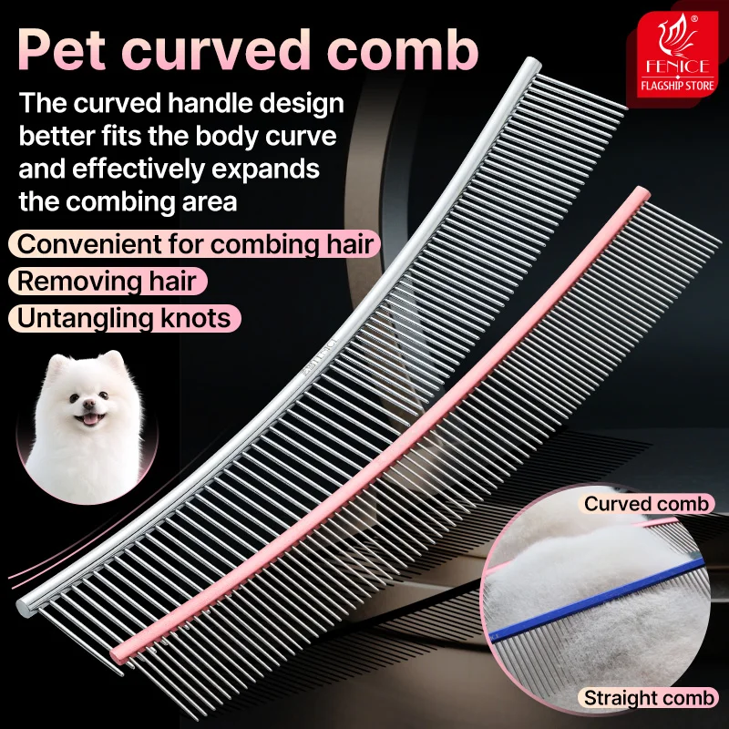 

Fenice 24.5cm Pet Curved Comb Removing Hair Detangling Grooming Ergonomically Fits Pet Body Arc-shaped Two Functions