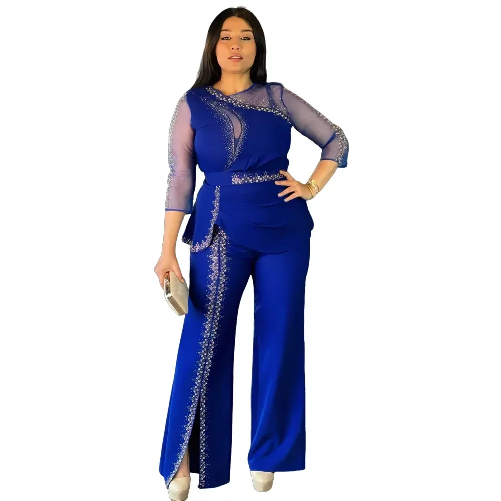 2024 African Clothes for Women 2 PCS Autumn Elegant 3/4 Sleeve Top Long Pant Matching Sets Outfits Dashiki Africa Clothing L-3XL