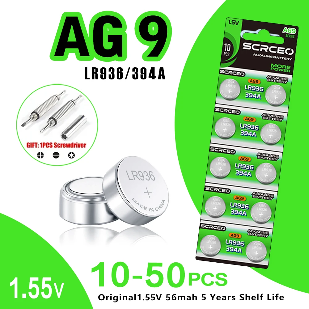 10-50PCS LR936 AG9 LR45 LR930 LR932 1.5V Lithium Manganese Dioxide Button Battery, Suitable for Calculators, Watches