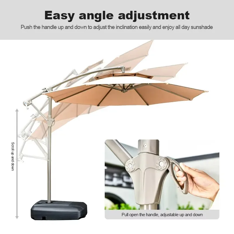10ft Quality Aluminum Waterproof Sun Parasol LED Cantilever Offset Patio Umbrella Solar Lights Modern Design Outdoor Furniture