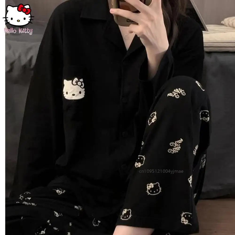 

Sanrio Hello Kitty женский пижамный комплект весна осень аниме мультфильм студенты девочек кавайная ночная рубашка подарок полиэстер с длинным рукавом
