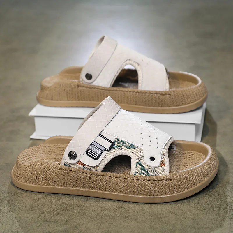 

Summer Casual Beach Shoes Men Outdoor One-word Slippers