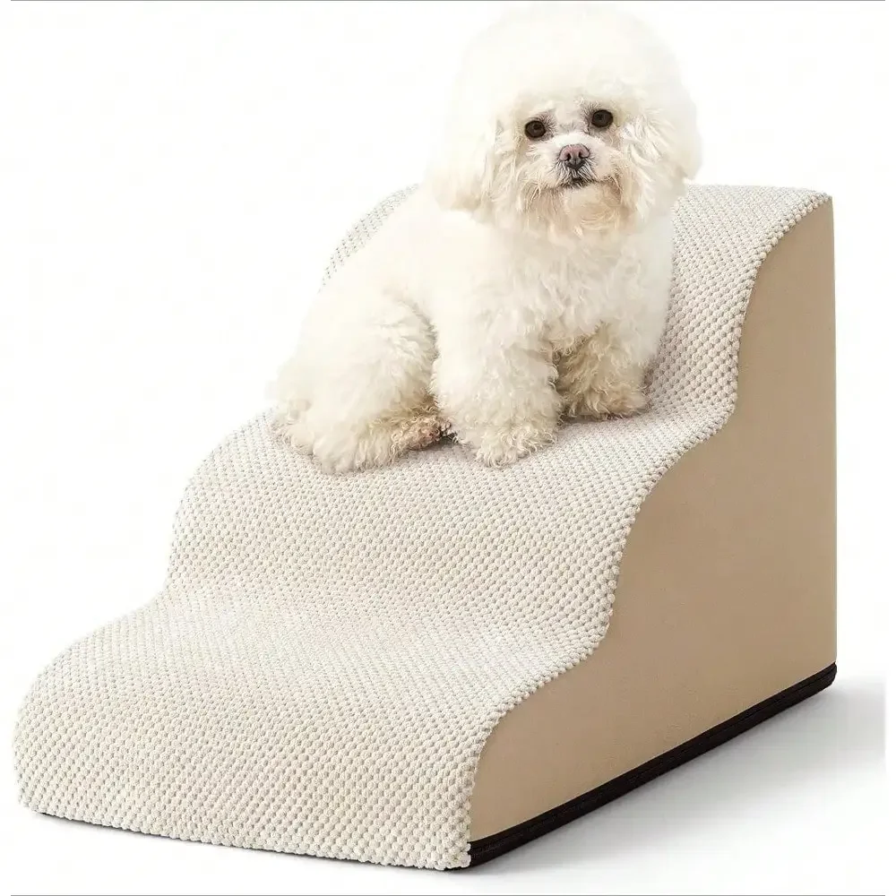 

3-Step Curved Dog Ramp For Sofa Couch Or Chair, High Density Foam Ladder For Small Dogs Puppy And Older Cats, Indoor Pet Steps B