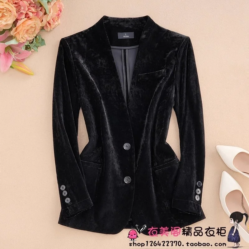 봄과 가을 새로운 프린트 칼라리스 벨벳 정장 재킷 하이 엔드 긴팔 여성 OL 전문 블레이저 코트 w1141 ﻿