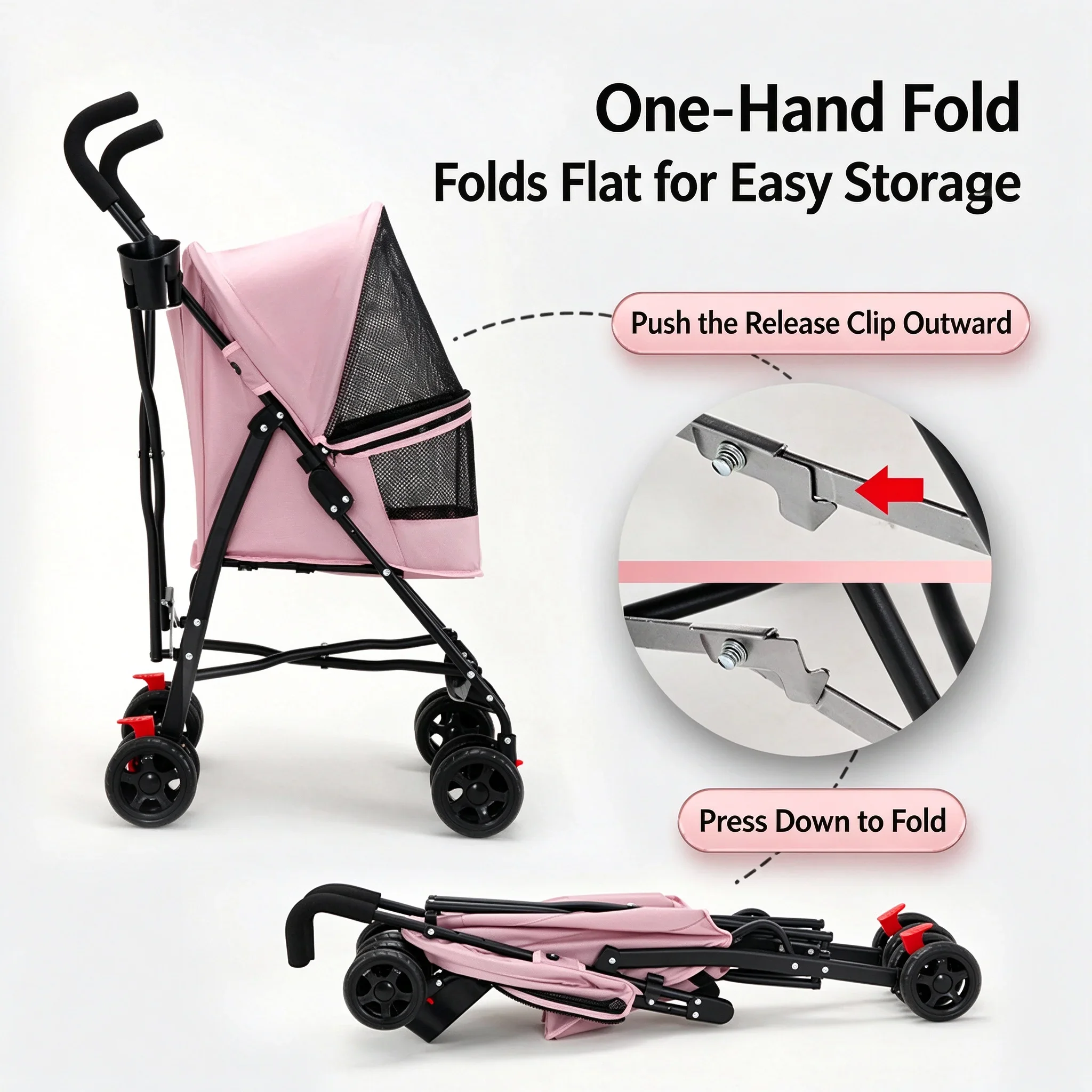 Load Bearing 20kg Small Foldable Stroller for Going Out, Cat Dog Cart, Teddy Cart Lightweight Type Pet Stroller High-quality