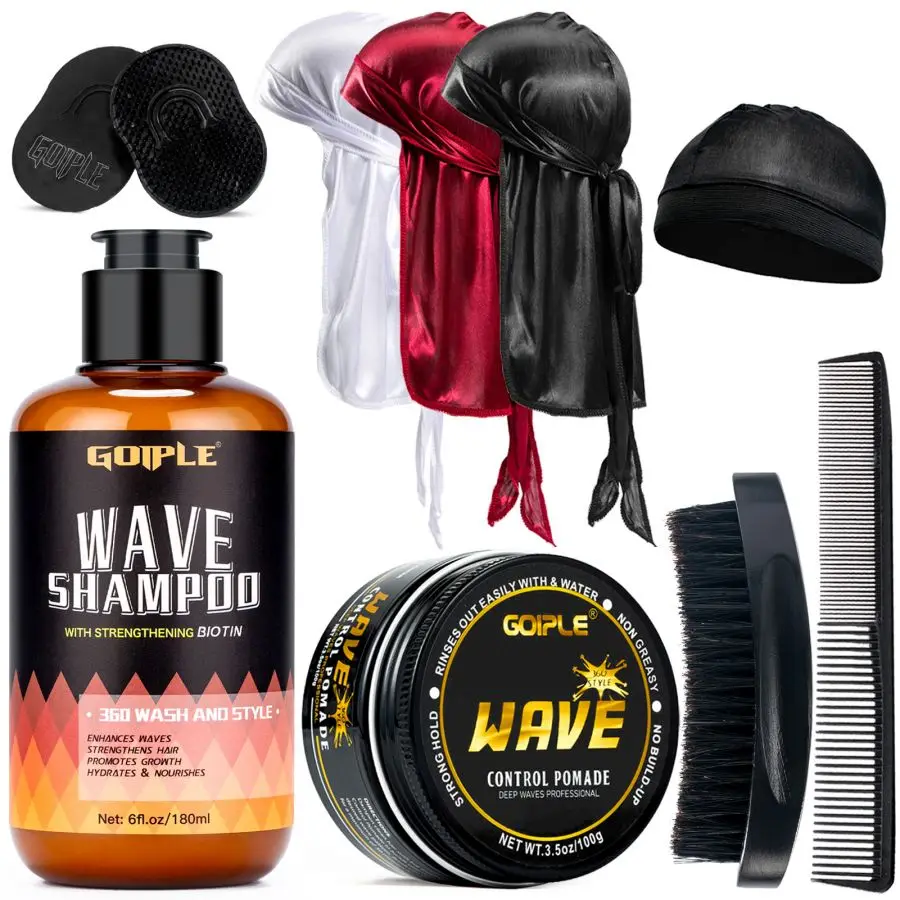 Wave pomada-Kit de champú para hombre, crema para el cabello con Control en capas, brillo sedoso, fuerte sujeción, deporte profundo, entrenamiento, 360