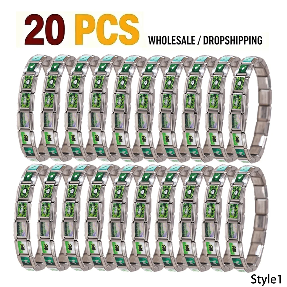 Wholesale 20PCS 9mm Stainless Steel Italian Charm Bracelet Bulk Lot Modular Composable New Art Style Jewelry for Dropshipping