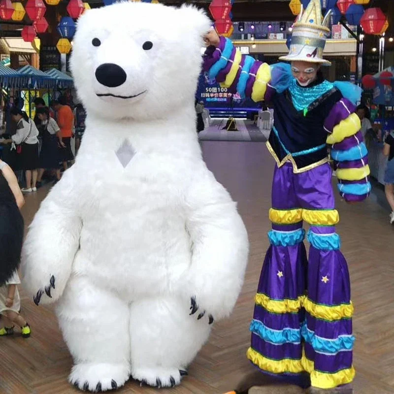 Disfraz de oso Polar inflable gigante de Navidad de 10 pies, traje de mascota de felpa de piel explosiva para adulto, prenda inflada de personaje Animal sin murciélago