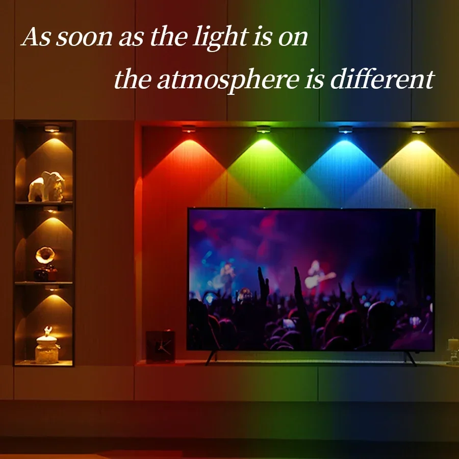 Rechargeable Under Cabinet Light Wireless LED Night Light Remote Control Dimmable RGB Color Kitchen Bedroom Wardrobe Light