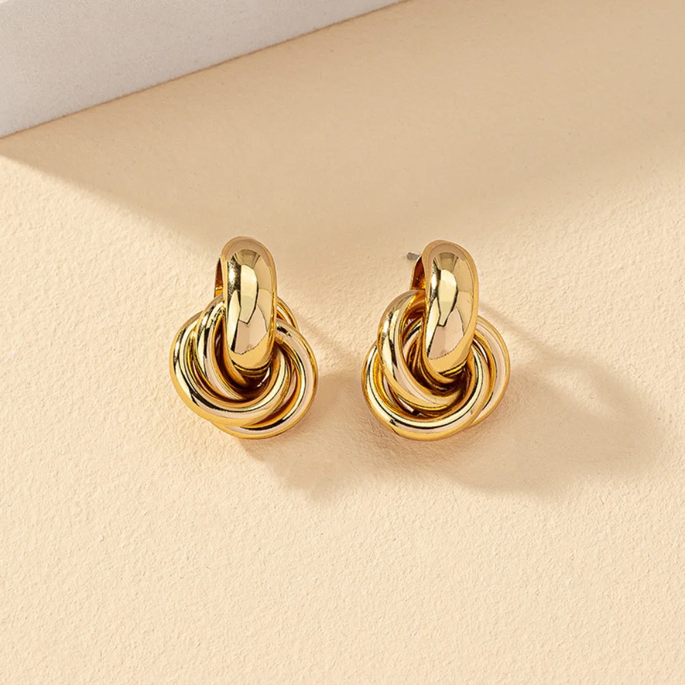 Twists Gold Silver Color Knot Hoop Korean Earrings for Women Shiny Plating Trendy Earring butterfly Stud Cute Daily Jewelry