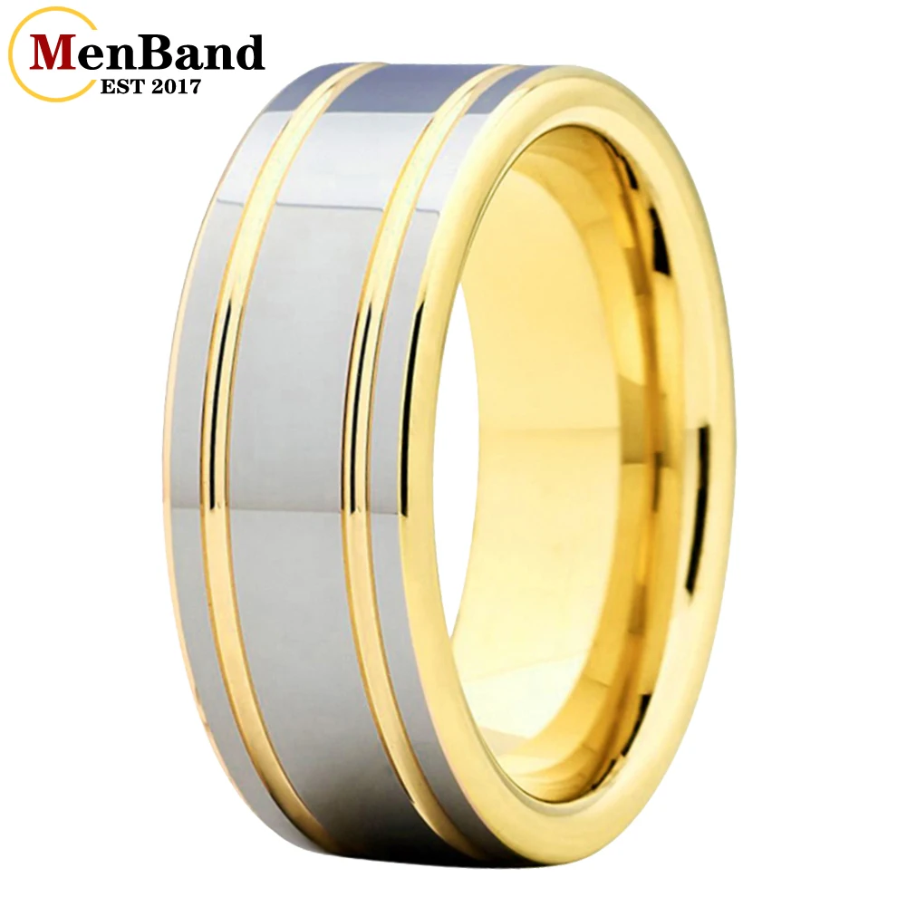 

MenBand 8MM Double Grooved Flat Brushed And Polished Surface Finish Tungsten Carbide Wedding Engagement Ring Comfort Fit