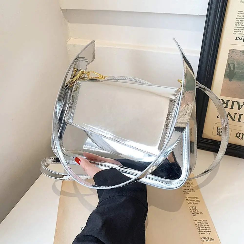 Silver Shouder Bags for Women 2023 Y2K Glossy PU Leather Crossbody Bag Exquisite Luxury Brand Female Underarm Handbags Purse