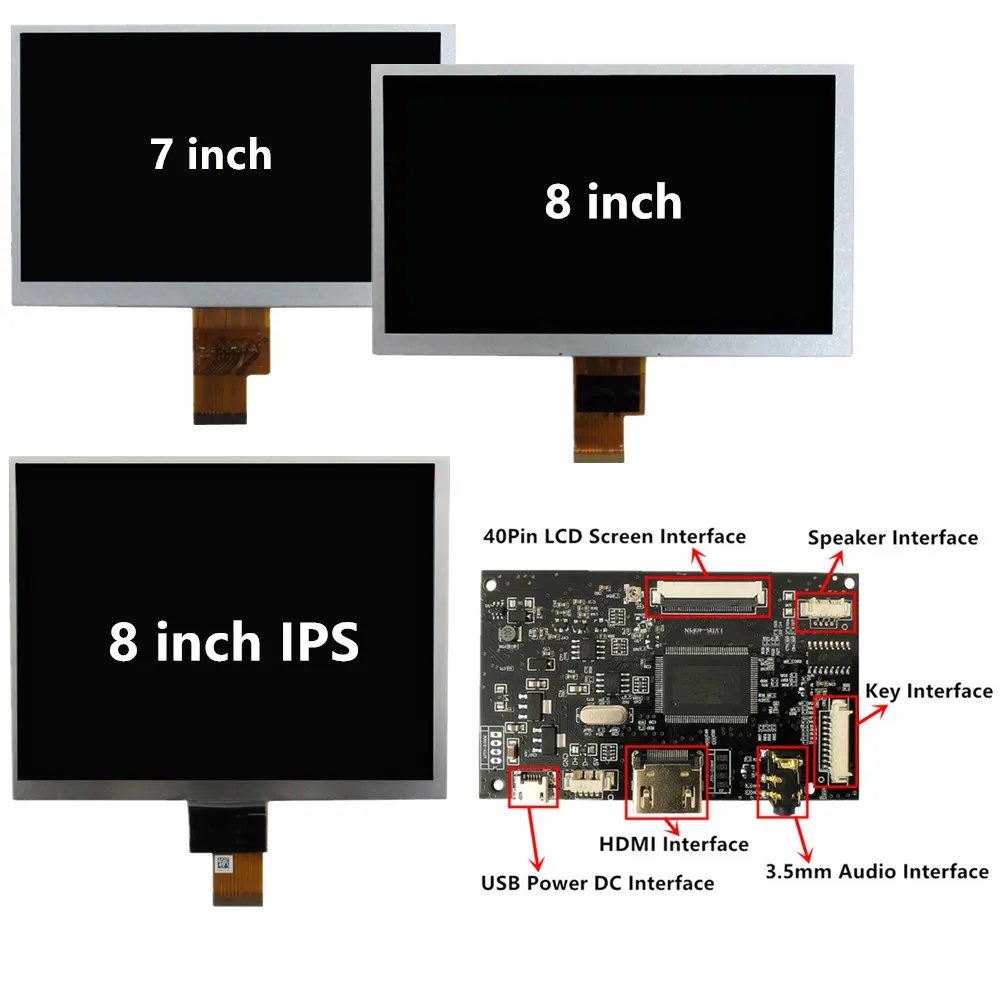 

7/8-inch Screen Display LCD Monitor HDMI-Compatible Driver Control Board Kit Supports audio,for Raspberry Pi PC mini computer