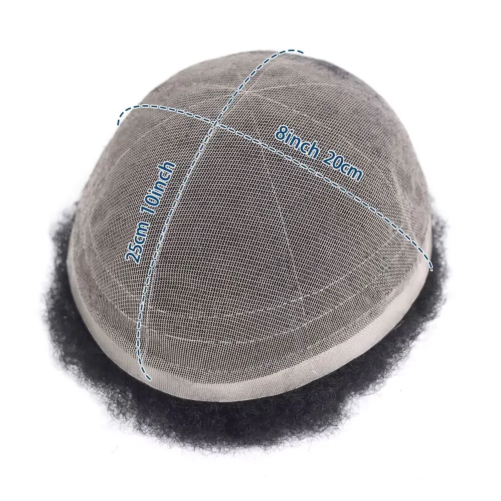 4MM Afro Curly Full Swiss Lace Hair Piece 10x8 Inch Jet 1# Black Men's Toupee Short Human Hair Systems