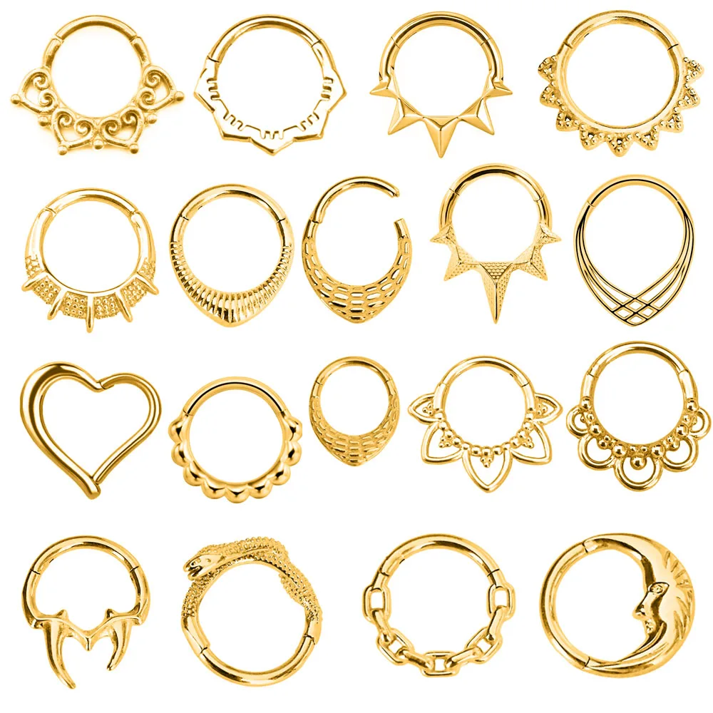 Flower Snake Heart Moon Waterdrop Helix Septum Piercing Teardrop Tusk Daith Conch Hoop Earring Clicker Segment Nose Rings 16G