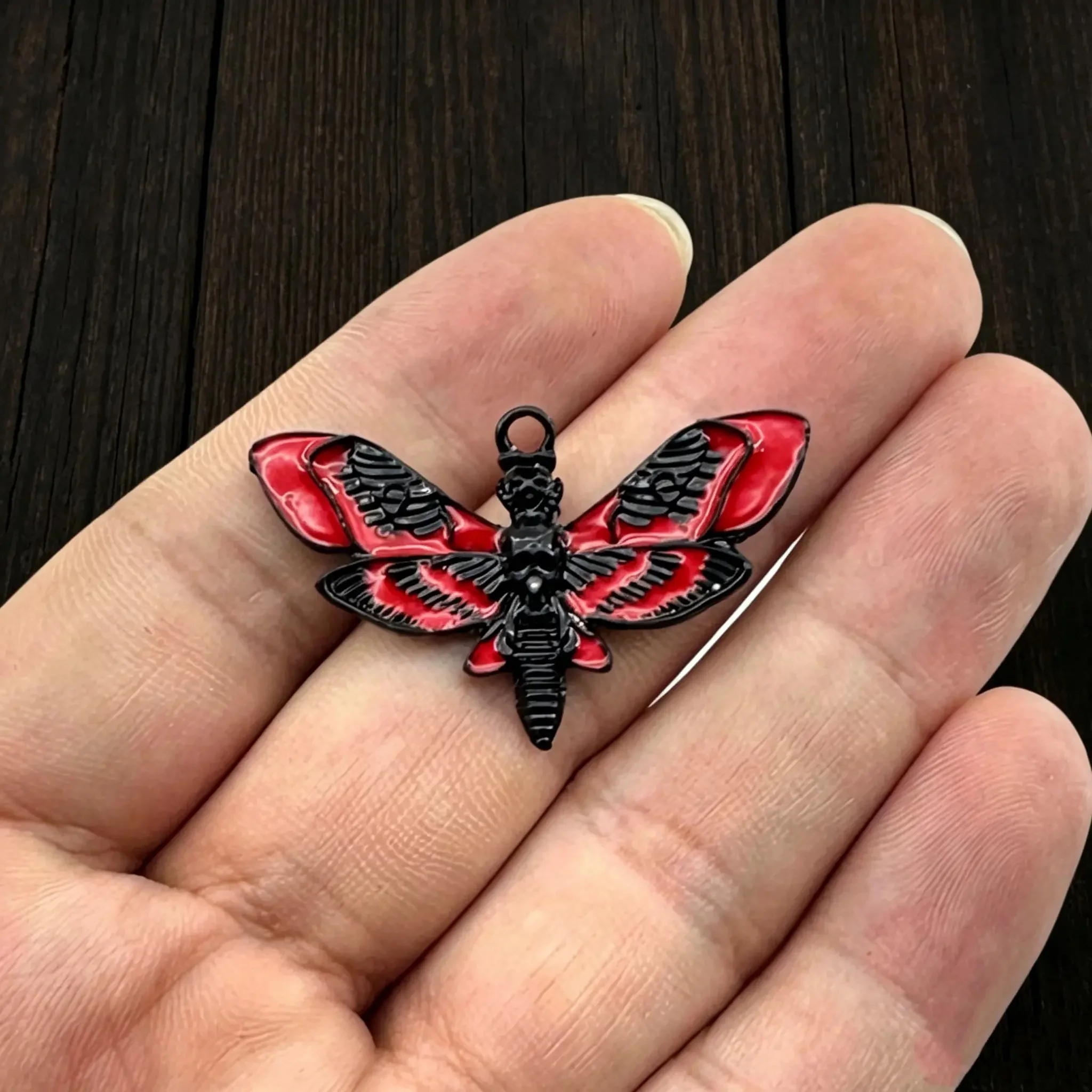 10Pcs Gothic Death Moth Skull Charms Red Black Enamel Alloy Insect Pendants DIY Jewelry Making Accessories
