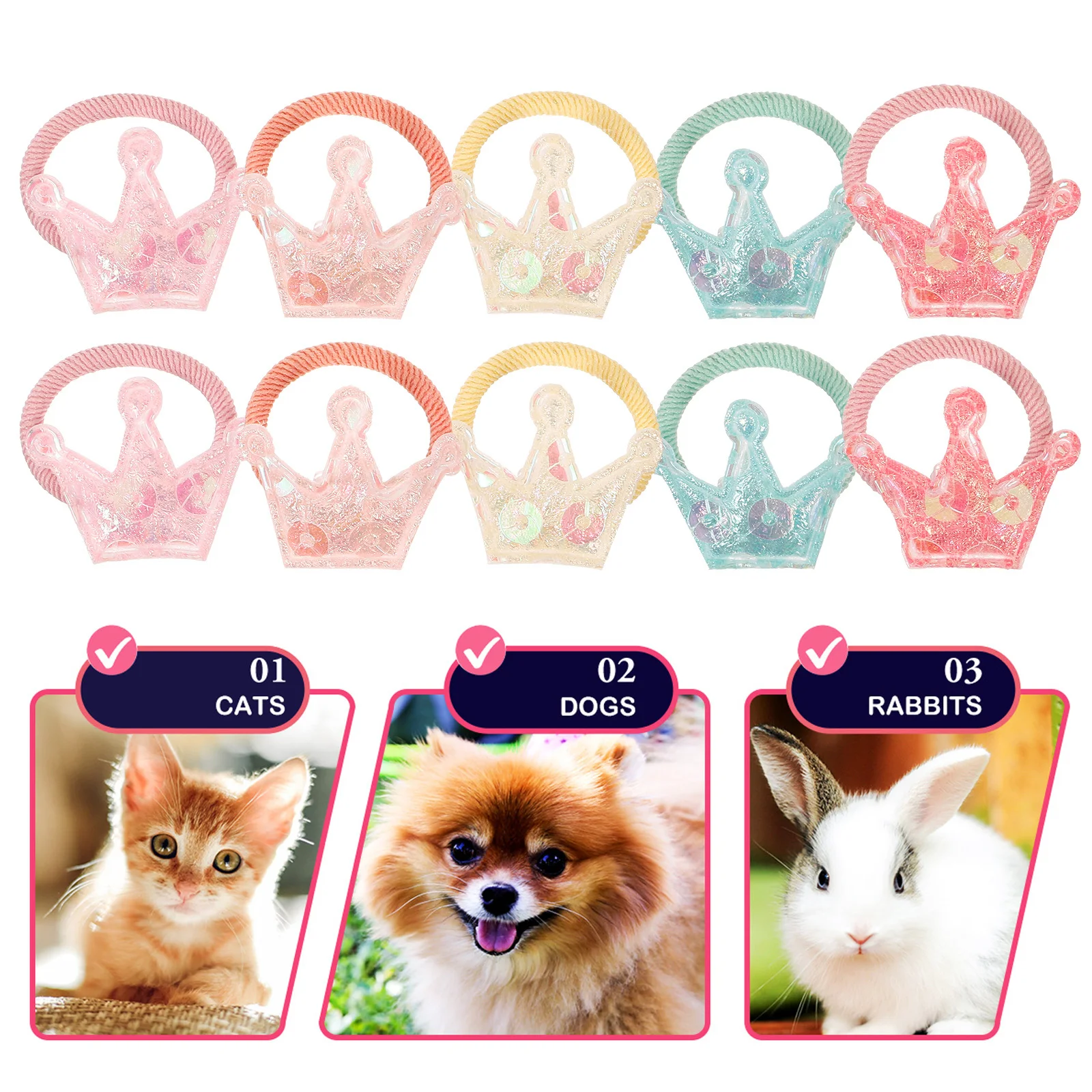 

10Pcs Pet Crown Elastic Hair Ties Stylish Design Rabbit Small Dog Cat Festival Performance Decor Safe Reliable