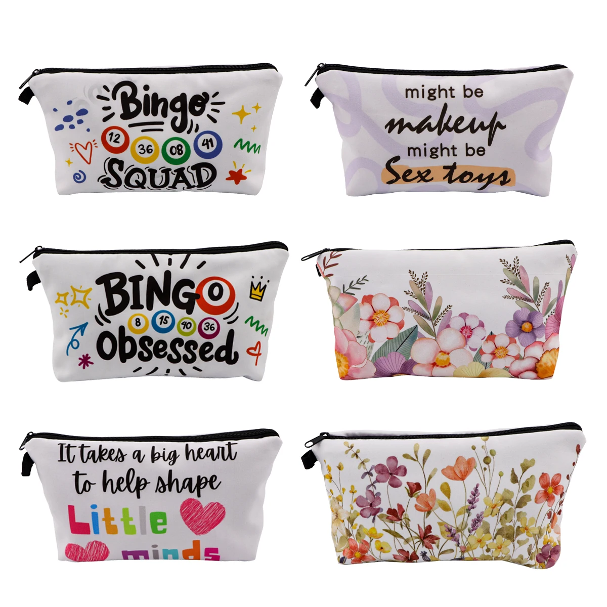 Bingo Series Quotation Cartoon Makeup Bag Accessories Flower Cosmetic Organizer for Travel multifunction Portable Women Handbag