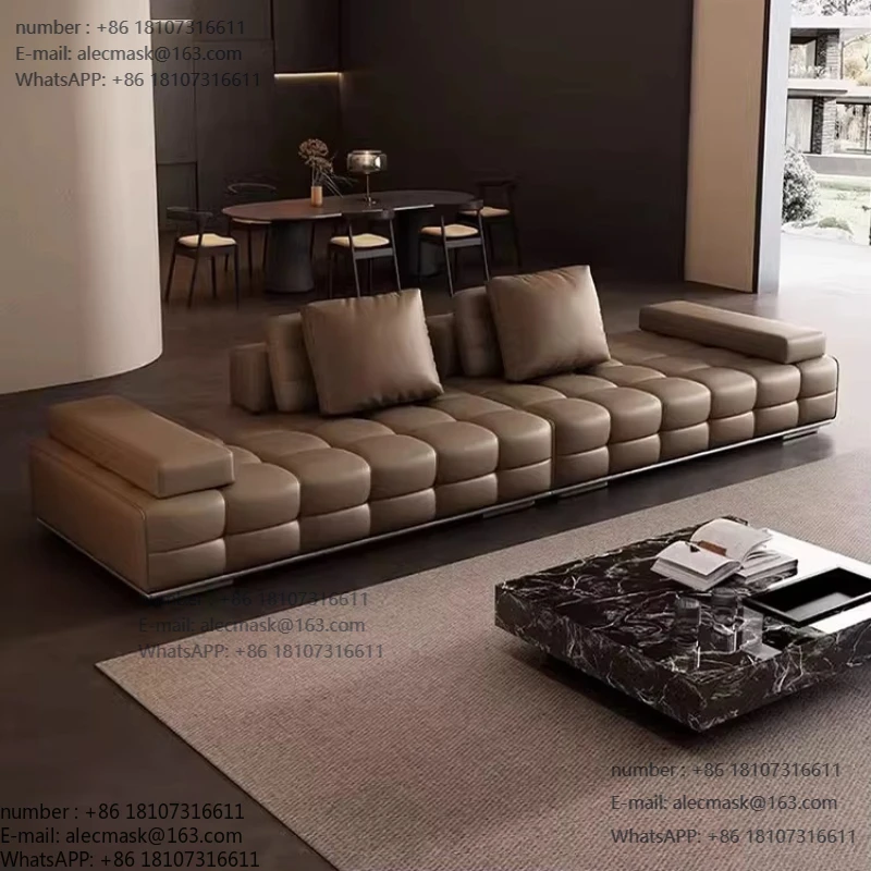 

Italian simple layer cowhide sofa villa living room large sofa module
