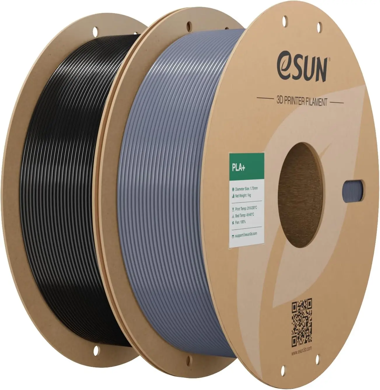 

PLA+ Filament 1.75mm, 2 Spools, Black + Grey, Dimensional Accuracy +/-0.03mm, 1KG Each