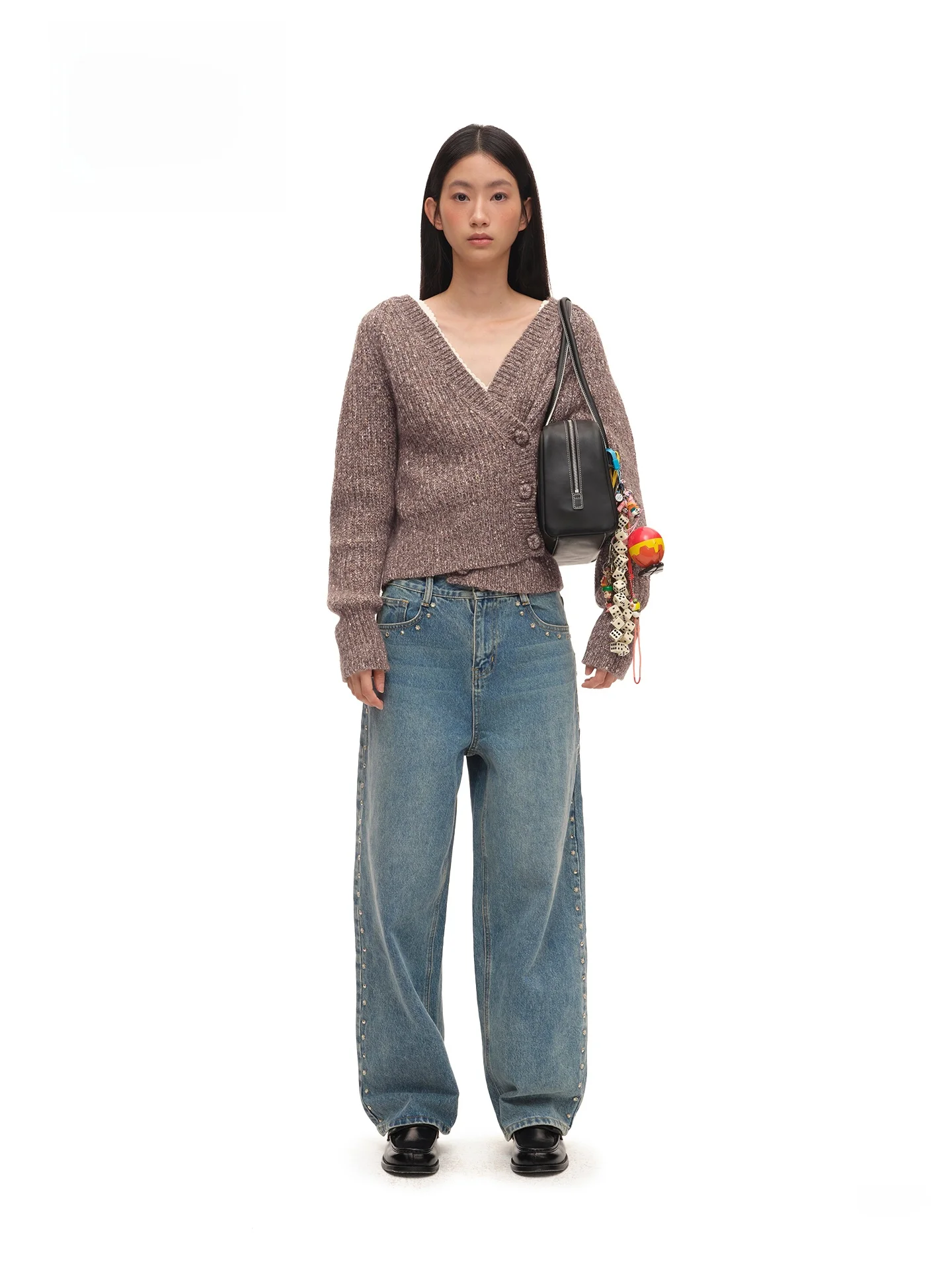 

Джинсы ChicChi Faionable Chien Crt Denim Series с ретро-декором из заклепок, прямые, женские, хлопковые, на молнии, A-образного кроя