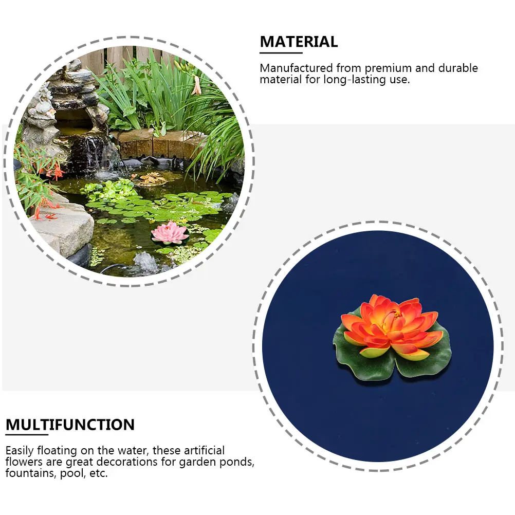 

2Pcs Artificial Lotus Floating Pond Decor Simulation Water Lily False Lotus Realistic Garden Flowers for Aquarium Fountain