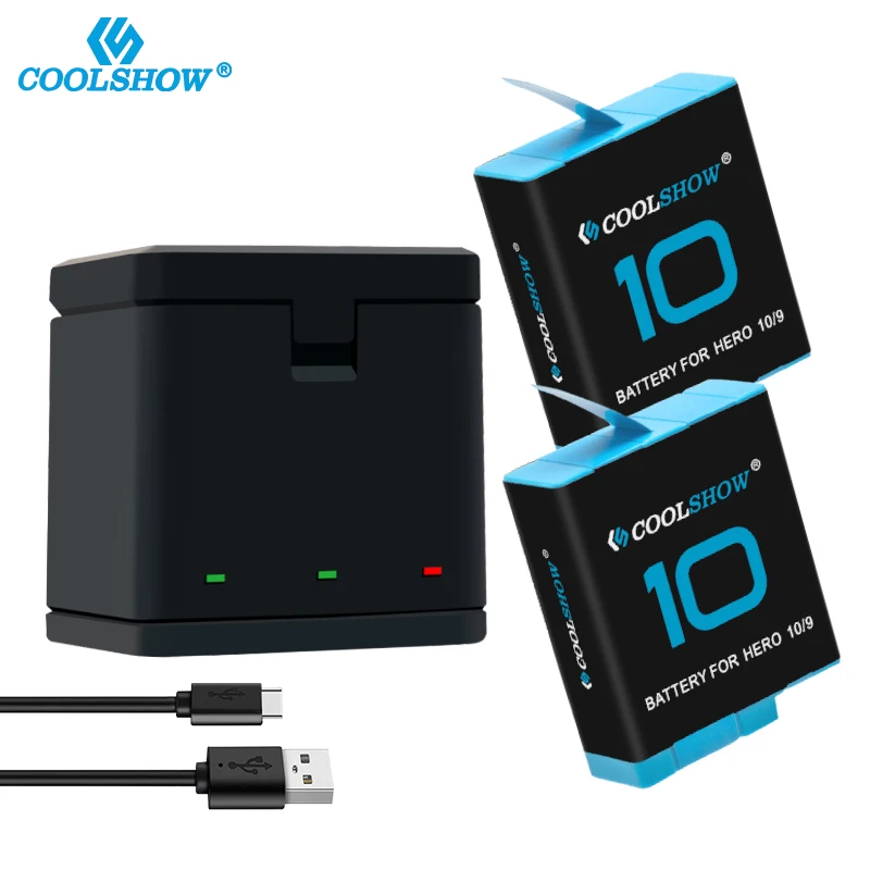 

Coolshow For Gopro Hero 10 Black Accesorios Bateria for GoPro Hero 11 12 10 9 Battery Charger 1800mah Camera Batteries