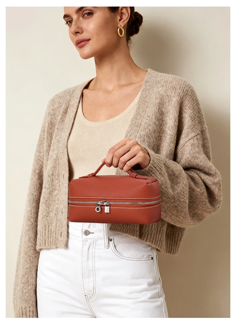 Aidanni Echtleder-Lunchbag für Damen, 2026 Neue Mini Tragbare Kosmetiktasche mit Reißverschluss, Aufbewahrungs- und Reise-Toilettentasche – Detail 3