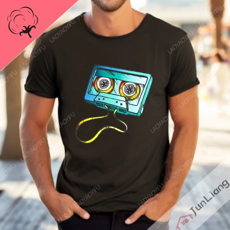 80s Cassette Tape Pencil 1980s Retro Men's Shirts Throwback Music Y2k Short Sleeve Tee Manga Women's T-shirt Mens Clothes Funny