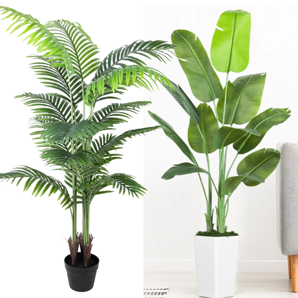 6Feet Large Artificial Plants Palm Tree Tropical Fake Plants Plastic Banyan Plants Tall Palm Leaves Home Garden Cafe Decorations